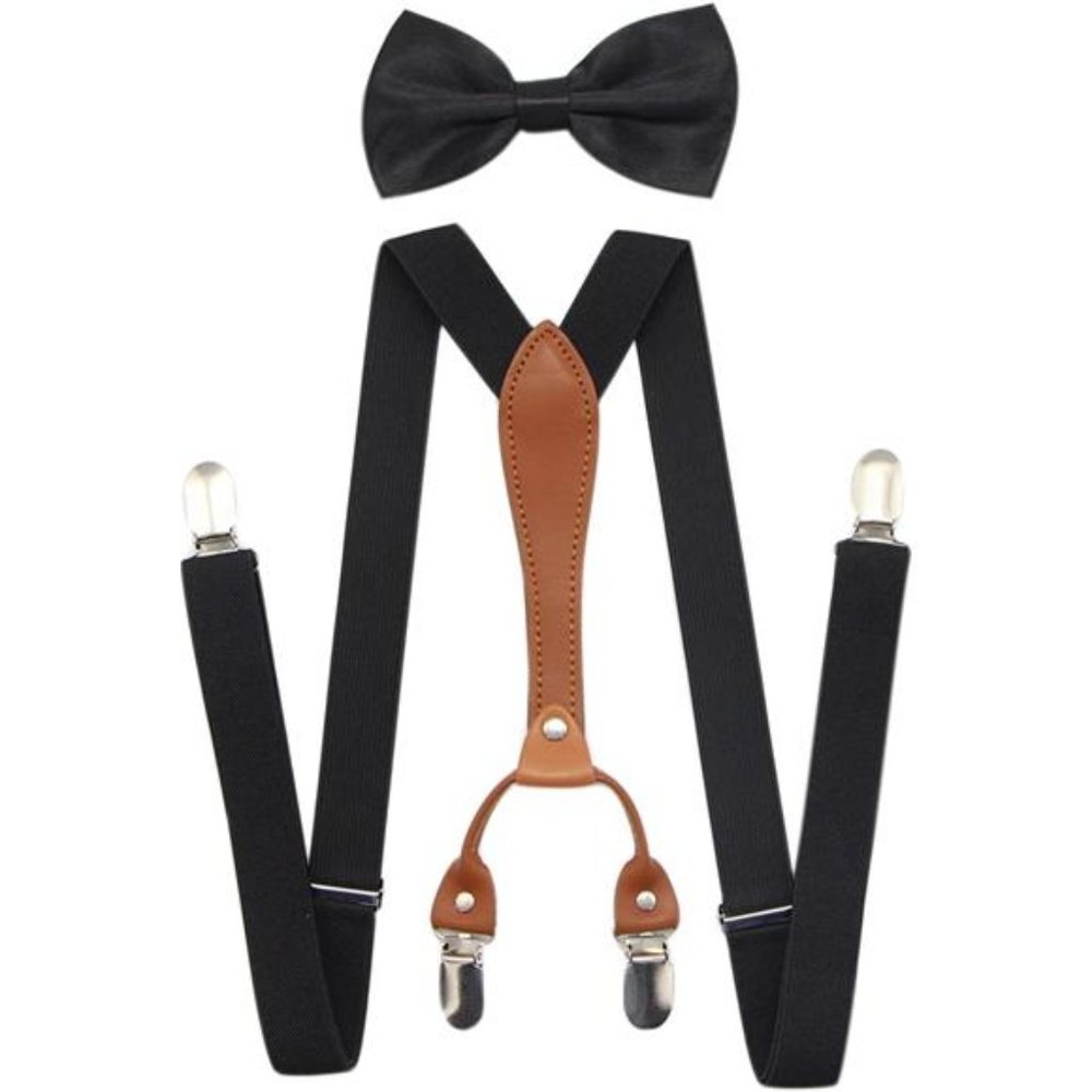 Costume Roaring 20s Suspenders & Bowtie Set Black
